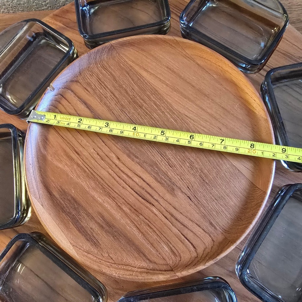 Digsmed Denmark Teak Lazy Susan 8 Smoked Glass Dishes Mid Century Modern - Picture 10 of 13
